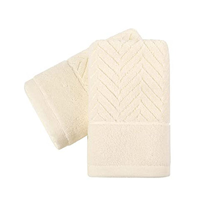 YiLUOMO Beige Hand Towel Set of 2 100% Cotton Ultra Soft Highly Absorbent Terry Striped Hand Towel for Bathroom (13" X 29") - color: Beige