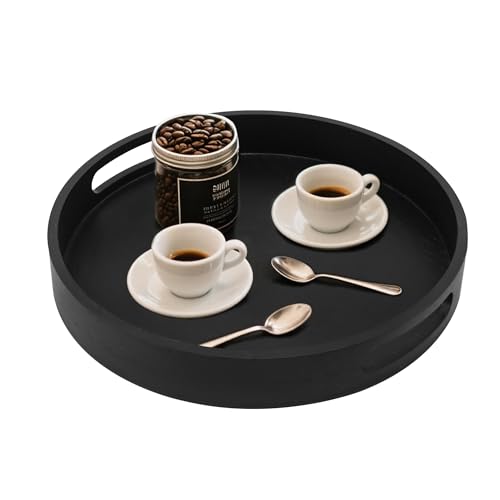11.8" Round Wooden Decorative Tray with Handles,Black | Wooden Serving Tray for Coffee Table,Kitchen Counter,bandejas decorativas - color: Black, size: 11.8"