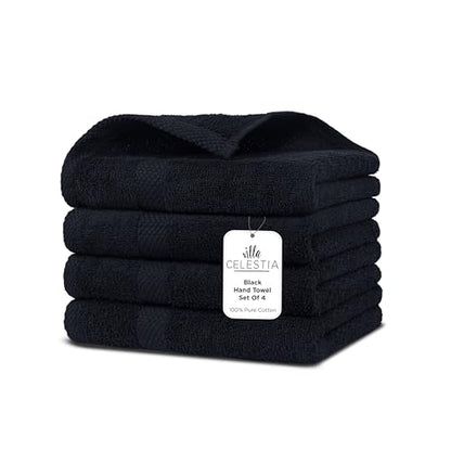 Villa Celestia Cotton Hand Towels Set of 4, 16 x 28, Oeko-TEX Certified, Quick Dry, Black - color: Black, size: Hand Towel - Pack of 4