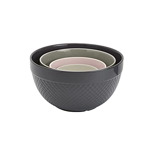 Tabletops Gallery Hobnail Style 4 Piece Timeless Grey Stoneware Nesting Mixing Bowl Set for Baking and Cooking - color: TIMELESS GREY