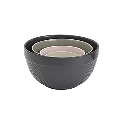 Tabletops Gallery Hobnail Style 4 Piece Timeless Grey Stoneware Nesting Mixing Bowl Set for Baking and Cooking - color: TIMELESS GREY