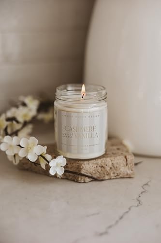 Sweet Water Decor Cashmere and Vanilla Patterned Candle – Soy Candles with Coconut, Bourbon Vanilla, Cashmere, Sandalwood, Musk – 40 Hour Burn – 9oz Clear Glass Jar – Luxury Spring Candle - style: Cashmere and Vanilla