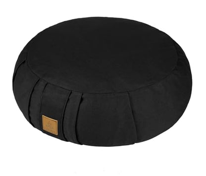 Round Zafu Meditation Cushion D=16" H=5.5" Zabuton Meditation Pillow Yoga Bolster Yoga Pillow Floor seat Zippered Organic Cotton Cover Natural Buckwheat kneeling pillow-Large - color: Black