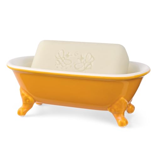 6.5" Ceramic Mini Decorative Clawfoot Bathtub Bar Soap Dish, Kitchen Sponge Holder and Shower Tray for Bathroom, 1 Pack(Golden Yellow) - color: Golden Yellow