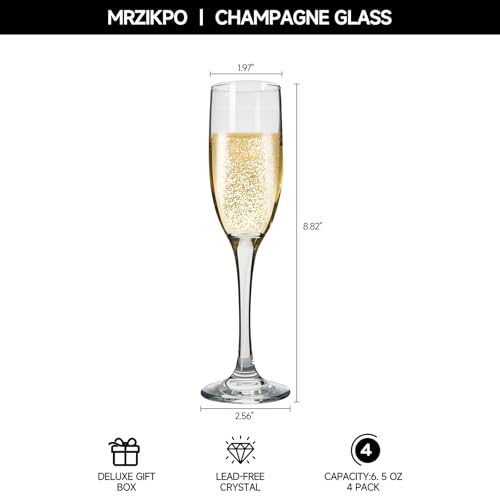Champagne Glasses,Set of 4,Classic Shape,Hand Blown Elegant Unique Gift for Long stem Sparkling,Wine glasses for Wedding,Birthday Mother’s Day-Ideal for Wine Tasting,Daily Use-6.5 oz,Clear - size: Champagne Glasses