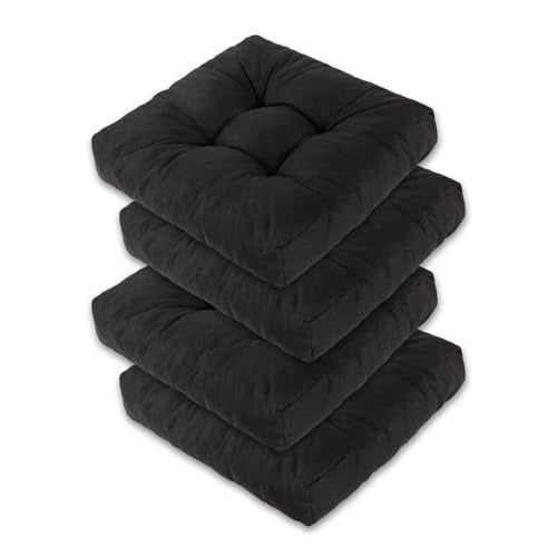 Chair Cushions for Dining Chairs Set of 4, Memory Foam Kitchen Chair Cushions, Tufted Indoor Chair Pads, 16" x 16 x 3, Black - color: Black, size: Set of 4