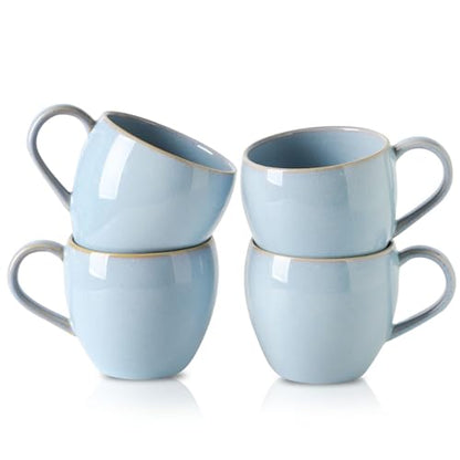 Coffee Mugs Set of 4, Stoneware 16 Oz Coffee Mugs for Cappuccino Latte Cocoa and Tea, Ceramic Coffee Cups with Handle,Sky Bule Mugs for Housewarming Gifts, Microwave and Dishwasher Safe - color: Sky Blue