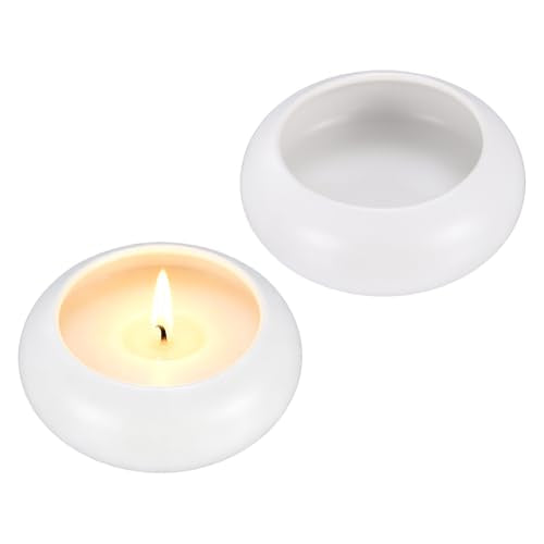 uxcell 2Pcs Pebble Tea Light Candle Holder, 1.2" Height Tealight Candle Holder Handcrafted Ceramic Decorative Calming Home Decor Accent for Table Centerpiece Wedding, White - color: White