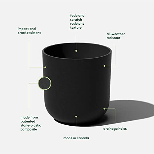 Veradek Round Black Plastic Planter Pots for Indoor/Outdoor Garden Use, with Drainage Holes, Suitable for Small to Large Succulent Plants, Flowers, Modern Interior Plants | Made From a Durable Plastic-Stone Composite With Pre-Drilled Drainage Holes. Moder