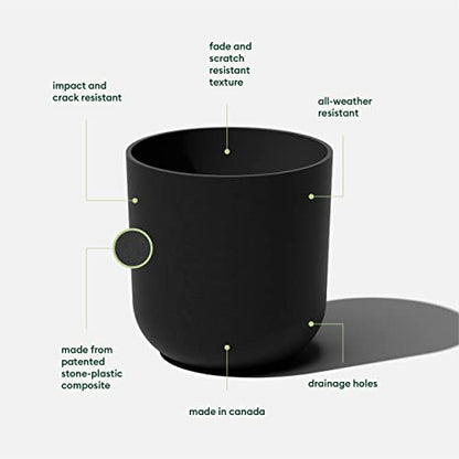 Veradek Round Black Plastic Planter Pots for Indoor/Outdoor Garden Use, with Drainage Holes, Suitable for Small to Large Succulent Plants, Flowers, Modern Interior Plants | Made From a Durable Plastic-Stone Composite With Pre-Drilled Drainage Holes. Moder