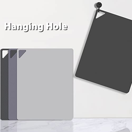 WK Flexible Plastic Cutting Boards for Kitchen, Cutting Board Mats Set of 3, Nonslip Cutting Board for Meat, Thin Cutting Sheets with Hole, Dishwasher Safe, BPA Free, 14.5x11.5" - color: Multi Grey - Large - 3