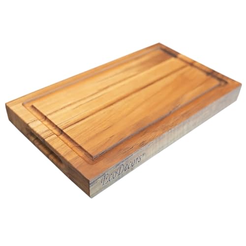 EcoDecors Teak Cutting Board 10x6, Reversible with Juice Groove | Crafted from sustainably sourced solid teak wood with natural moisture resistance and exceptional durability. - color: Natural Edge Grain Teak, size: 10"L x 6"W