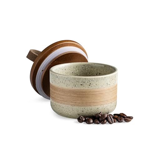 Miamolo Ceramic Jar with Lid, Small Coffee Canister for Ground Coffee | Beige & 5 fl.oz | Coffee Container for Spice Sugar Tea| Kitchen Food Storage for Countertop, Decorative Jar Housewarming Gift - color: Beige, size: 5 fl.oz