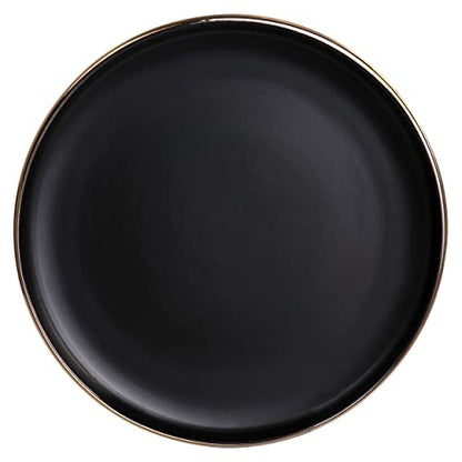with Gold Stoneware Salad Plate 6 Piece Set Black Solid Modern Contemporary Round Dishwasher Safe
