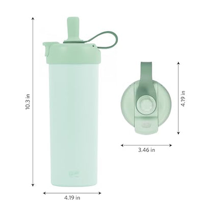 Glad Sip & Chug Insulated Water Bottle - Skinny Stainless Steel Tumbler with Straw and Chug Lid - Leak Resistant Double Walled Metal for Hot and Cold Drinks, 23oz, Green - color: Green