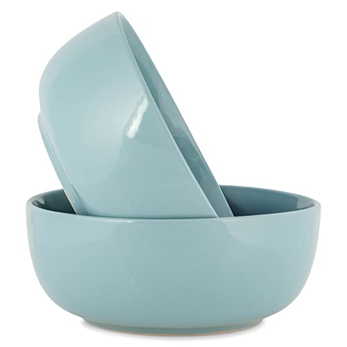Elanze Designs Bistro Glossy Ceramic 8.5 inch Large Serving Bowls Set of 2 - Perfect for Multiple Everyday Uses: Pasta, Salad, Ramen, Soup, Popcorn, Noodles, Cereal and Mixing Bowls, Ice Blue - color: Ice Blue, style: 8.5 inch Pasta