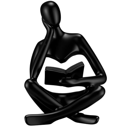 Reading Thinker Statue, Abstract Art Thinker Sculptures Figurine, Modern Aesthetic Figurine Decoration for Home Living Room Bedroom Office Shelf Table Desk Bookshelf Decor (Black) - color: Black