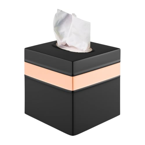 Monarch Abode Handcrafted Tissue Box Cover Square, Black with Copper Band Tissue Holder, Square Metal Dresser Accessories, Decorative Tissue Box Holder, Black with Copper Band Tissue Cover - color: Black-copper Finish
