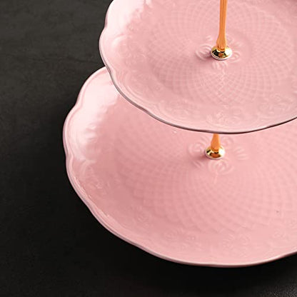 Sweejar 3 Tier Ceramic Cake Stand Wedding, Dessert Cupcake Stand for Tea Party Serving Platter(Rose Pink) - color: Rose Pink