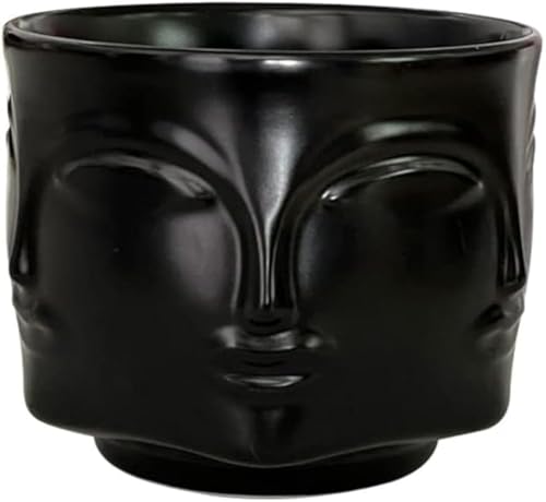 Face-Shaped Vase Ceramic Planter Head Face Modern Indoor Flowers Plant Pot Creative Human Face Statue Decoration Flower Pot Bedroom Living Room Office (Black) - color: Black