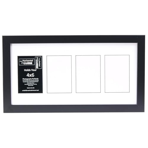Creative Letter Art 4” x 6” Multiple Opening Picture Frame Collage with 4 holes, Manhattan Black Frame with 10 x 20-inch White Mat, Full-Strength Glass, Photo Collage for Wall, 4 Openings - color: 4 opening, size: Black w/10" White Mat