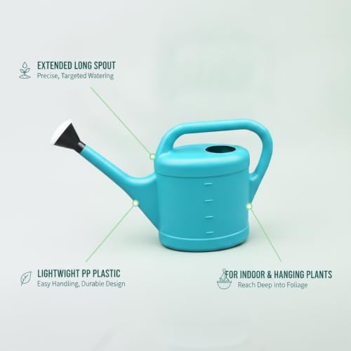 Long Spout Watering Can for Indoor Plants, Lightweight Blue PP Plastic with Narrow Tip for Precise Pouring - size: 14.17 x 3.54 x 11.02 in