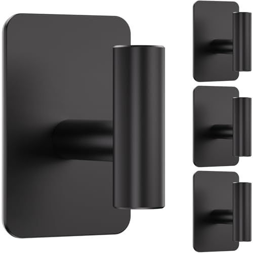 Heavy Duty Adhesive Hooks - 26lb Max, Sticky Wall Hooks Waterproof Stainless Steel for Hanging Towel, Coat, Robe, Towel Hooks Stick on Bathroom, Kitchen, Shower, Door (Black, 4 Pack) - color: Black-Cylinder4