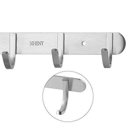 Coat Hook Rack Hanger –Towel Hook Rail with 5 Hooks 13-Inch Wall Mounted for Bedroom, Bathroom, Hallway, Garage, Garden, Office, 304 Stainless Steel Brushed Nickel, Easy Installation (Silver) - size: 5S hooks