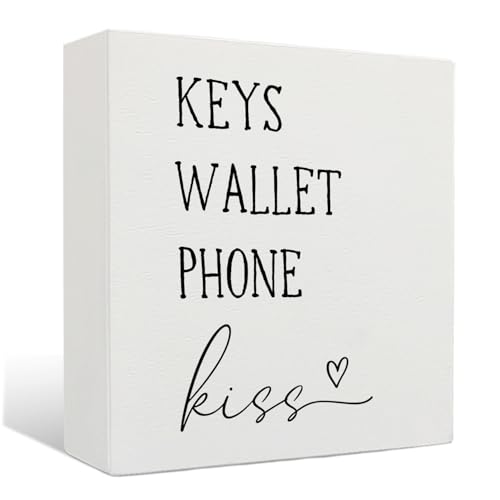 Entryway Wooden Box Sign - Keys Wallet Phone Kiss Wood Box Sign Desk Decor, Entry Way Decor, Entry Way Table Home Decor, 5 X 5 Inches