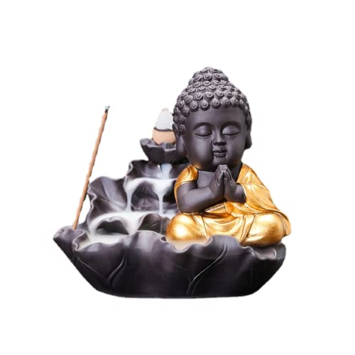 Creativity Lotus Backflow Incense Burner Smoke Waterfall Buddha Incense Aromatherapy Stick Holder Craft for Yoga Room/Office/Home Decor (B) - color: B