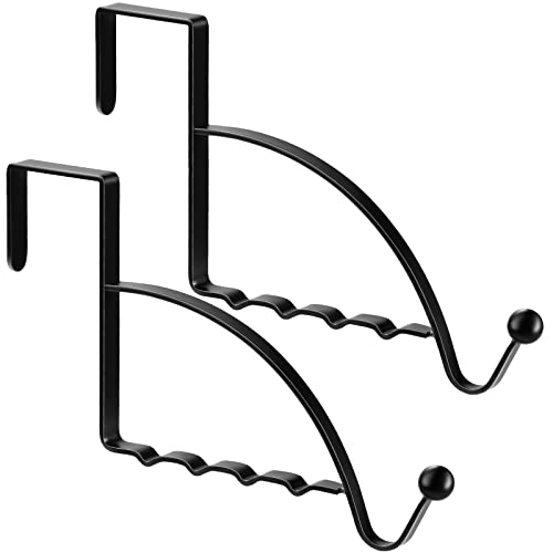 Hotop 2 Pcs Over The Door Hooks, Clothes Hanger, Over Door Hanger, Black | Metal Rack for Coats Towels Hats Bag, Space Saving for Bedroom Bathroom Closet, Sturdy Mounted Hanging Storage Organizer Rack - color: Black
