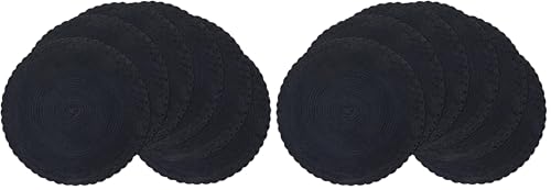 SHACOS Round Placemats Set of 6 Woven Round Table Mats 15 inch Braided Border Washable Cotton Polyester Circle Place Mats, Black (Pack of 2) - color: Black, size: 6 pieces (Pack of 2)