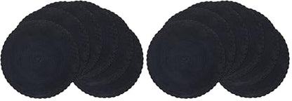 SHACOS Round Placemats Set of 6 Woven Round Table Mats 15 inch Braided Border Washable Cotton Polyester Circle Place Mats, Black (Pack of 2) - color: Black, size: 6 pieces (Pack of 2)
