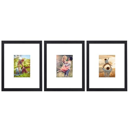 16x20 Picture Frame Set of 3, Display Pictures 8x10 with Mat or 16 x 20 Without, Wall Gallery Poster Frames, Black - color: black-13