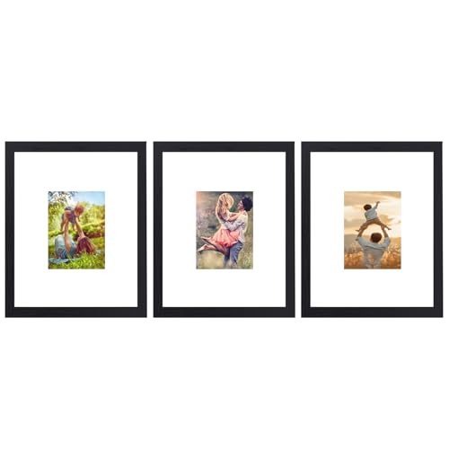 16x20 Picture Frame Set of 3, Display Pictures 8x10 with Mat or 16 x 20 Without, Wall Gallery Poster Frames, Black - color: black-13