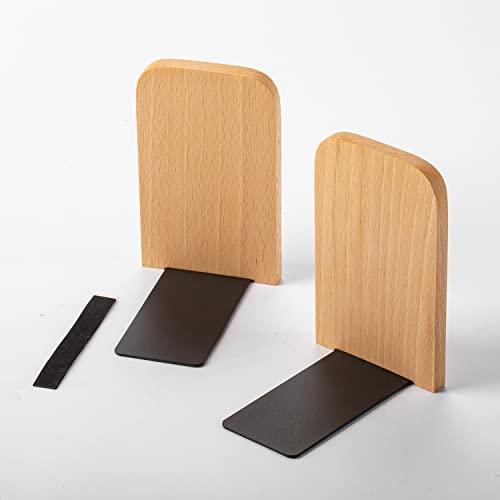 muso wood Beech Book Ends for Shelves, 2 Pairs | Non-Slip Bookends, Heavy Duty Wooden Bookend, Suitable for Books & Movies Storage - color: Beech-2 Pairs