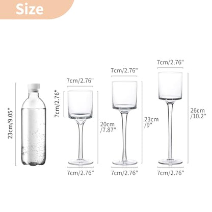 NUPTIO Glass Candle Holders, Set of 3 Stemmed Holders for Floating Candles | Clear Glass Cups, Elegant Long Stem Design, Dinner Table Centerpiece, Wedding Decor, Home Decoration