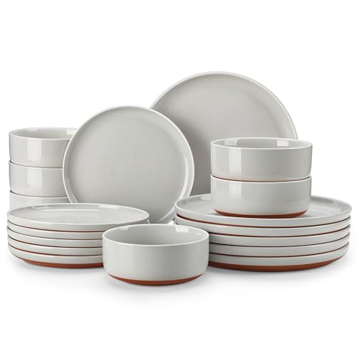 MALACASA Plates and Bowls Sets, 18 Pieces Modern Ceramic Dinnerware Set for 6 Kitchen Dinner Set Stoneware Dishware Dishes Set Microwave and Dishwasher Safe, Grey, Series TARA - color: Gray, size: 18 Pcs (Service for 6)