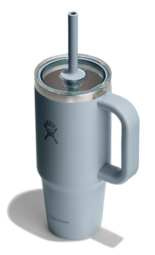 Hydro Flask Travel Tumbler with Handle, Clear Lid and Straw - Insulated Stainless Steel - color: SHALE GRAY, size: 24 Ounces