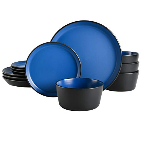 Gibson Soho Lounge Sofia Coupe Stoneware Dinnerware Set, Service for 4 (12pcs), Matte Blue - color: Blue, size: Service for 4 (12pcs)