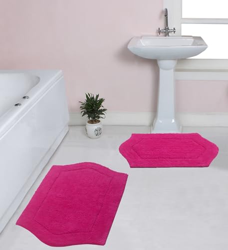 Home Weavers 100% Cotton Tufted Waterford Collection, Extra Soft and Absorbent Bath Rugs, Machine Washable Bath Mats for Bathroom, 2 Piece Set(M+L), Hot Pink - color: Hot Pink, size: 2 Piece Set(M+L)