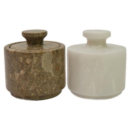 Marble Salt Cellar with Lid - Stone Salt Container for Countertop, Salt Box Keeper for Kitchen Counter, 3.5 oz OceanicX Marble Cellar (White Oceanic) - color: White Oceanic