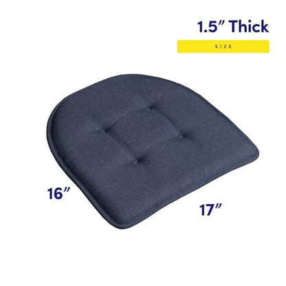 Sweet Home Collection Chair Cushion Memory Foam Pads Tufted Slip Non Skid Rubber Back U-Shaped 17" x 16" Seat Cover, 2 Count (Pack of 1), Denim Blue - color: Denim Blue, size: 2 Pack, style: Foam Pads
