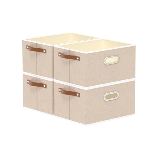 Yawinhe Fabric Storage Baskets, Foldable Closet Organizer for Shelves, Large Boxes with 3 Handles, Canvas Bins for Clothes, Beige 12.99''Lx9.05''Wx7.87''H, 4-Pack,SNK030BEXS-4 - color: Beige, size: 12.99x9.05x7.87in/4-Pack