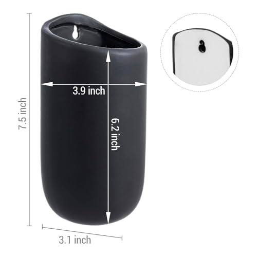 MyGift 7.5 Inch Wall Mounted Modern Matte Black Ceramic Cylindrical Plant Containers, Floating Succulent or Herb Planter Pots, Vertical Hanging Flower Vases, Set of 4 - color: Matte Black (7.5 Inch)