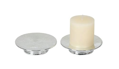 Metallic Silver Ceramic Candle Plate and Jewelry Dish Set of 2, 5" Diameter - color: Silver