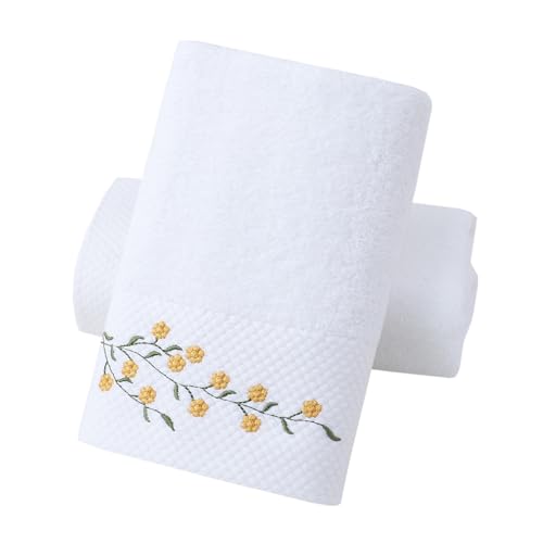 Hand Towels Set of 2 Embroidered Floral Pattern 100% Cotton Absorbent Soft Decorative Towel for Bathroom (White Pattern 4) - color: 2 White Pattern 4