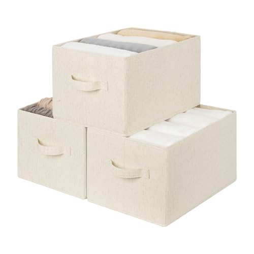 StorageWorks Closet Storage Bins, Beige (NaturWeave Fabric), Large, 3-Pack | Storage Baskets for Shelves, Fabric Closet Organization and Storage Basket, Organizer Bins for Clothes - color: Beige(Cotton-linen), size: Large