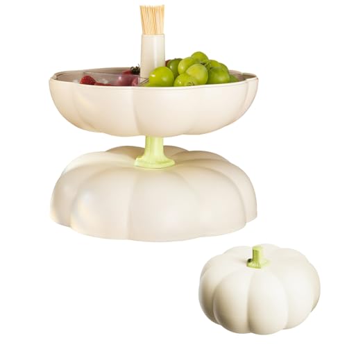 SKEPPY Divided Serving Tray with lid, Pumpkin snackle box container with 3 Compartments, Candy and Nut Serving Container for fruits, nuts, candies, and christmas snacks, White