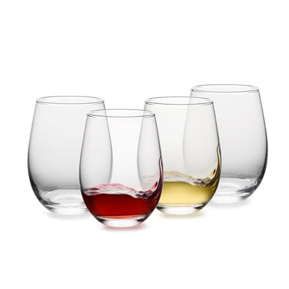 Stemless Wine Glasses Set of 4, 18 Ounces Red & White Wine Glasses for Party, Lead-free, Ideal Wine Accessories Gift (Clear)